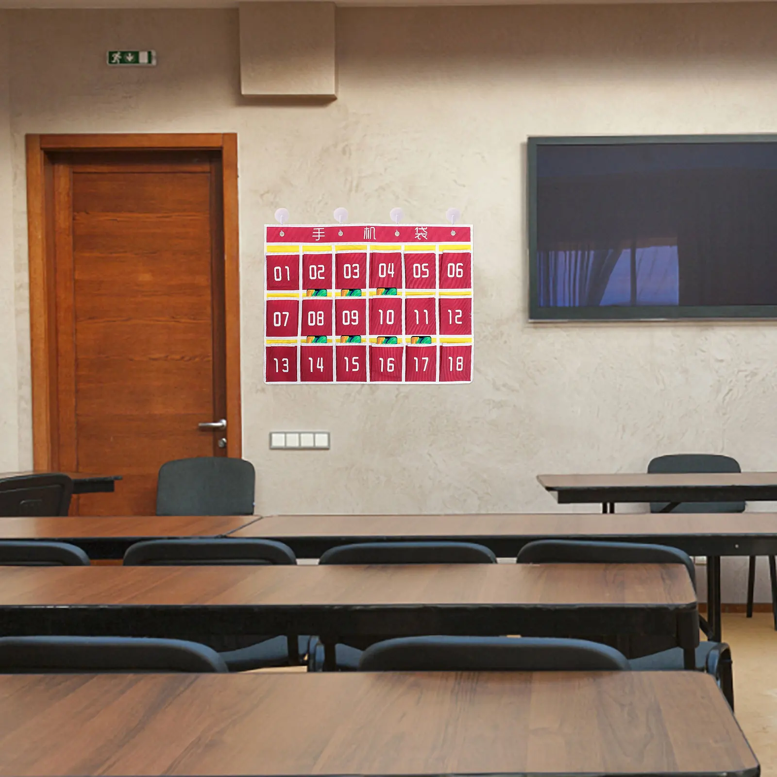 

1 Set Of Wall-Mounted Storage Bag Iron Canvas Hanging Organizer With Pockets, Phone Holder, Calculator Pocket Chart, Classroom