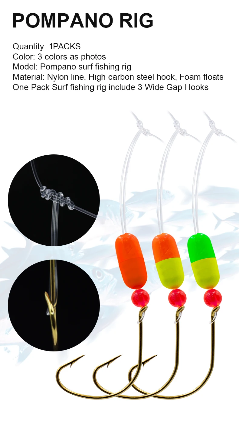 ZYZHE 1/3 Taschen Salzwasser-Pompano-Rigs Surf-Angelrigs mit 1/0 Circle Drop Shot Haken Drei-Haken-System Offshore-Angelausrüstung – Detail 1