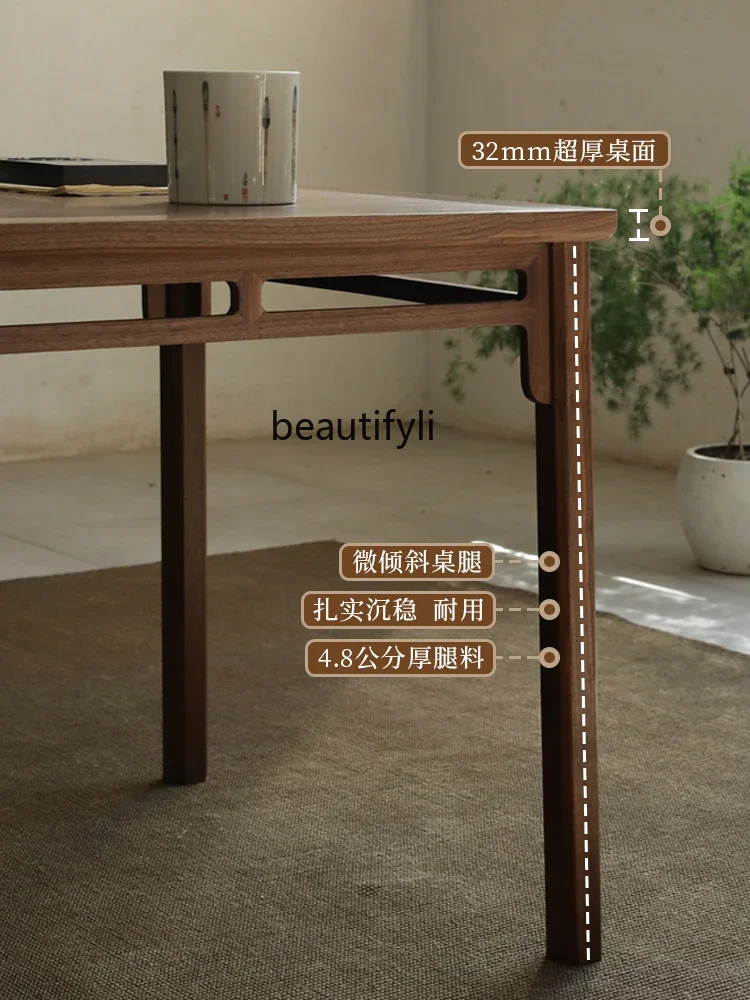 Neuer chinesischer Stil, schwarzer Walnuss-Holzschreibtisch, Massivholz-Teetisch, antike Studie, Kalligraphie-Tisch, Kalligraphie- und Maltisch G