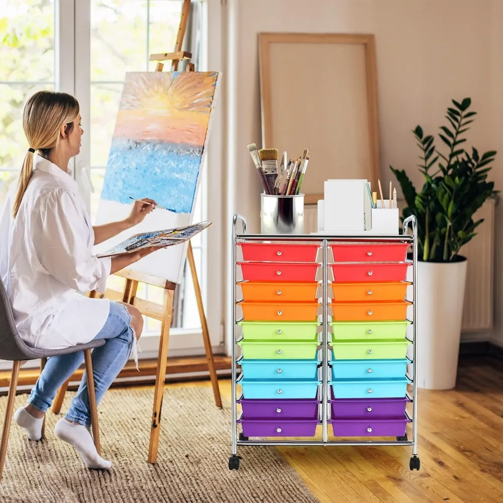 عربة تخزين دوارة متعددة الأغراض مع 20 درجًا للأدوات وسجل القصاصات والورق والحرف اليدوية والتنظيم