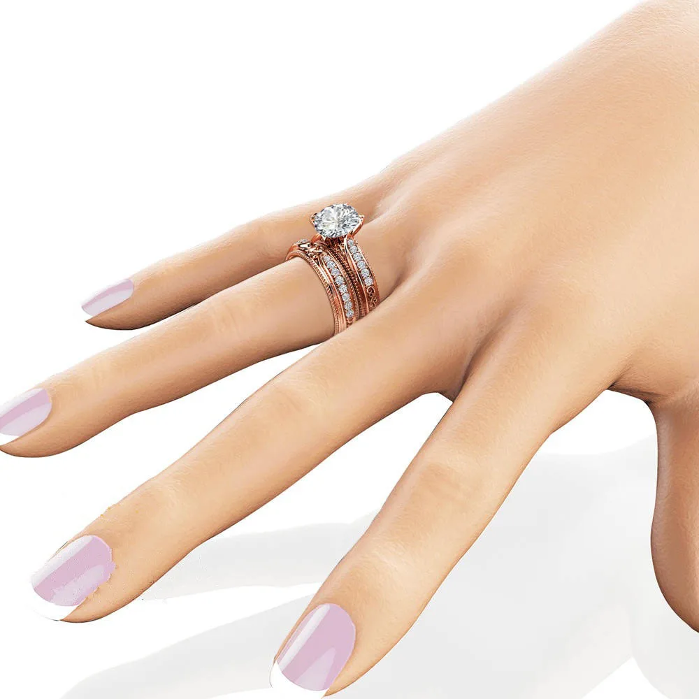 S925 Sterling Silver Ring Hot Plated 14k Rose Gold Vintage Inlaid Princess Square Diamond Engagement Ring for Women