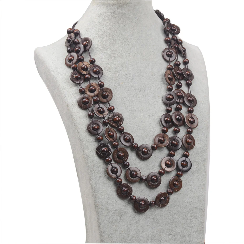 Ethnic Style Multi-layer Beaded Coconut Shell Necklace Tribal Women\'s Jewelry Accessories