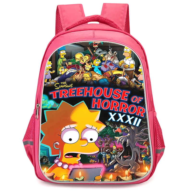 Sac à dos d'école pour filles avec poche à double fermeture éclair, sacs d'école roses de dessin animé s-simp-s-son, sacs durables pour enfants de 16 pouces pour élèves