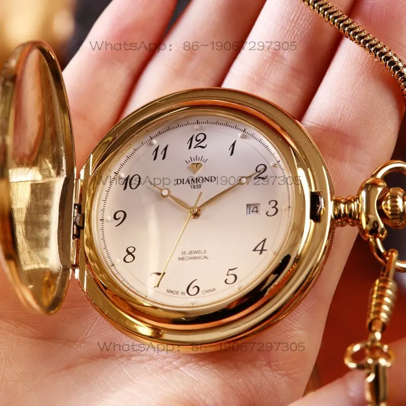 

Shanghai Diamond Pocket Watch Men's Fully Automatic Mechanical Watch Retro Student Flip Large Digital