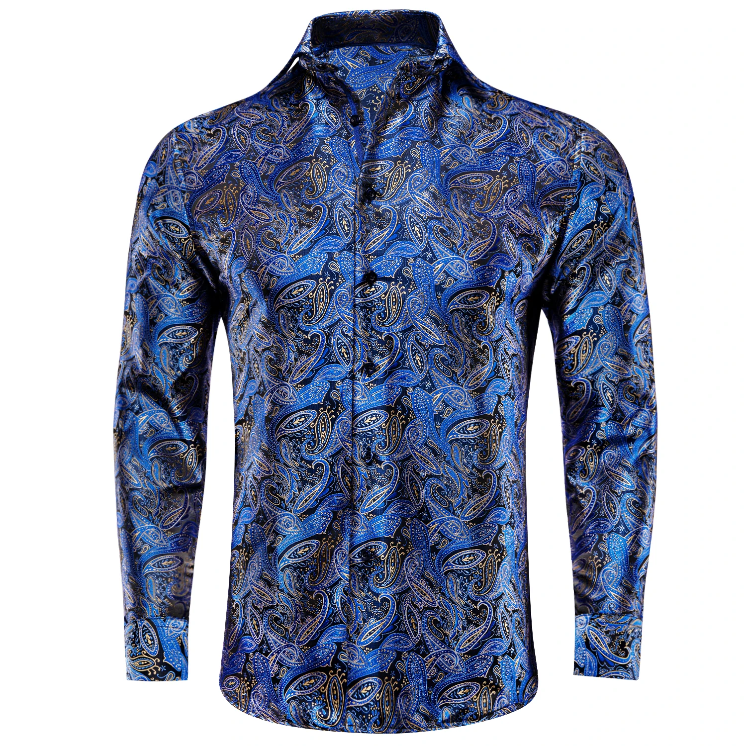 Hi-Tie Silk Mens Shirts 26 Colors Jacquard Slim Shirt Long Sleeve Casual Blouse Outerwear Summer Beach Navy Blue Pink Red Green
