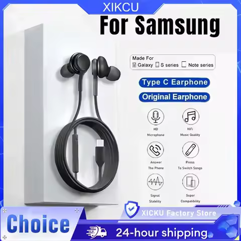 XIKUCU Type C Wired Earphone For Samsung Galaxy S25 S24 S23 S22 Ultra Plus Earbuds Headphones A54 A34 A53 Headset Accessories