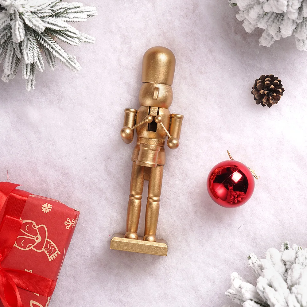 Weihnachts-Nussknacker aus Holz, goldener König, Schlagzeuger, Soldat, kreatives Kunsthandwerk, Weihnachtsgeschenk, Tischdekoration, Vintage-Figuren, Ornament, Heimdekoration – Detail 4