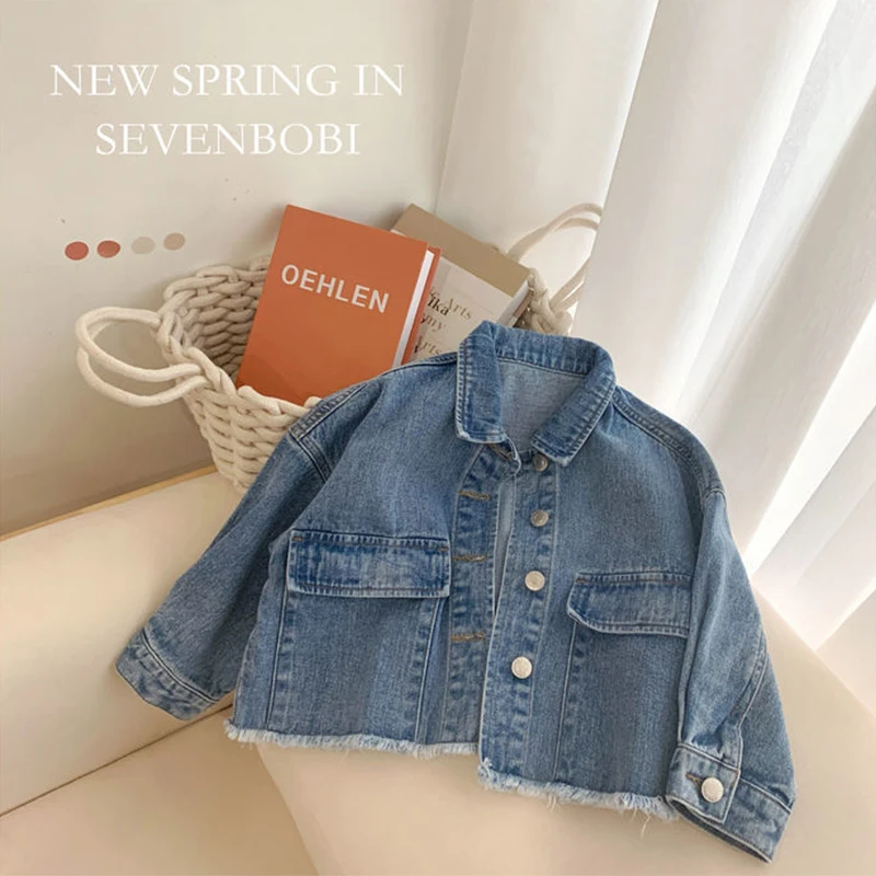 New Fashion Korean Version Denim Jackets For Girls Coat Spring Autumn Children Outerwear Clothing Birthday Present 2-8 Year