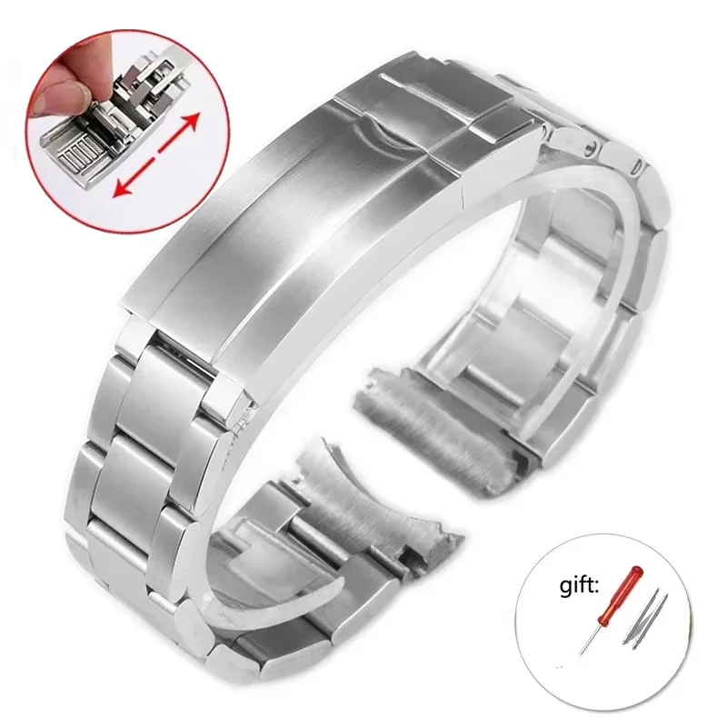 Watch Band For Rolex SUBMARINER DAYTONA Fine-Tuning Pull Button Clasp Watch Strap Men Stainless 904 Steel Watch Bracelet 20mm