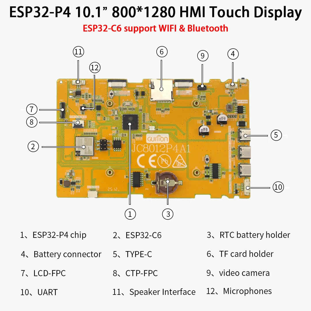 ESP32-P4 10.1 pollici 800*1280 IPS HMI Modulo LCD Display Touch Panel JC8012P4A1 Fotocamera WIFI Bluetooth per Arduino LVGL