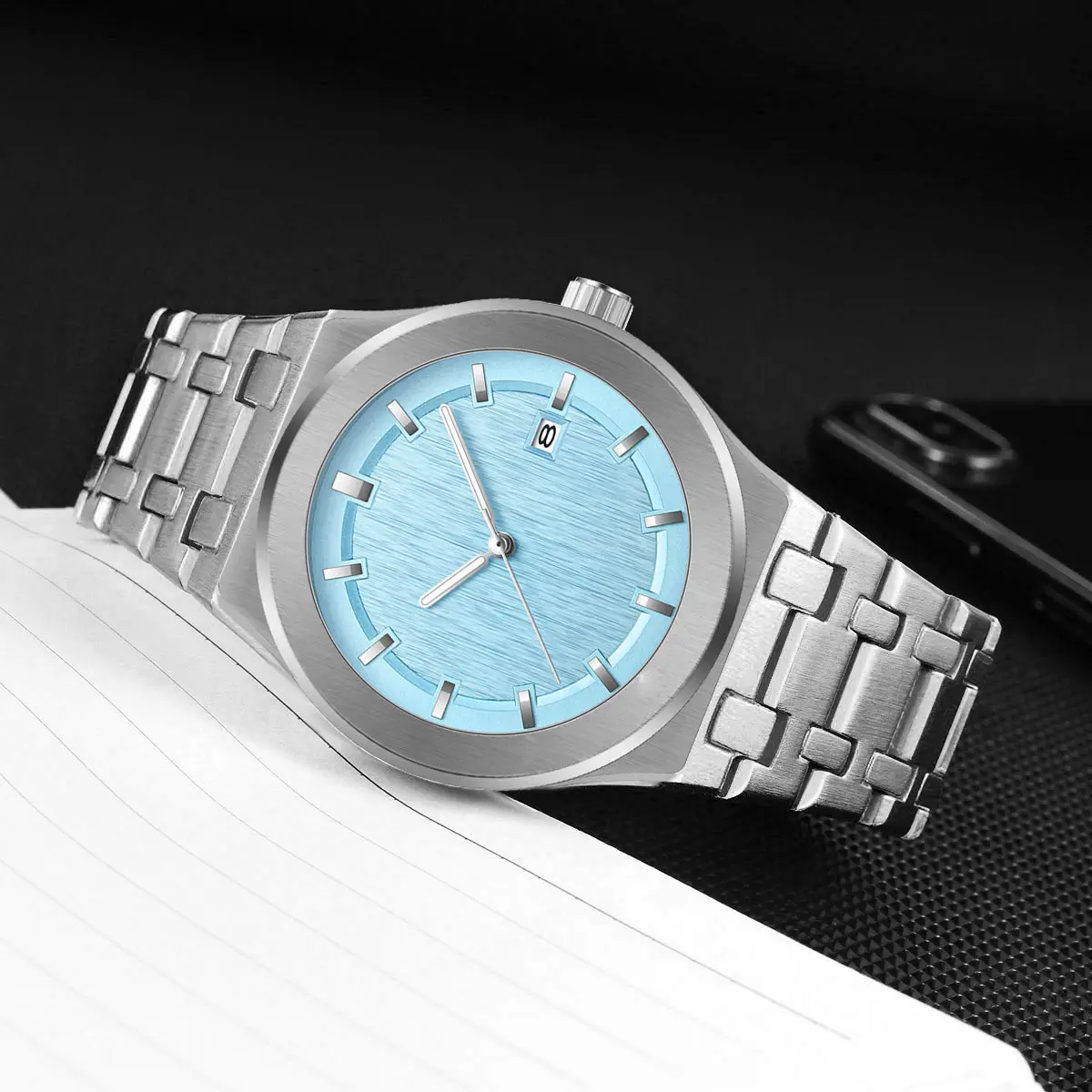 Ice Blue Yellow Luxury Classic Mens Fashion Quartz Stainless Steel Analog Waterpoorf Business Wristwatches