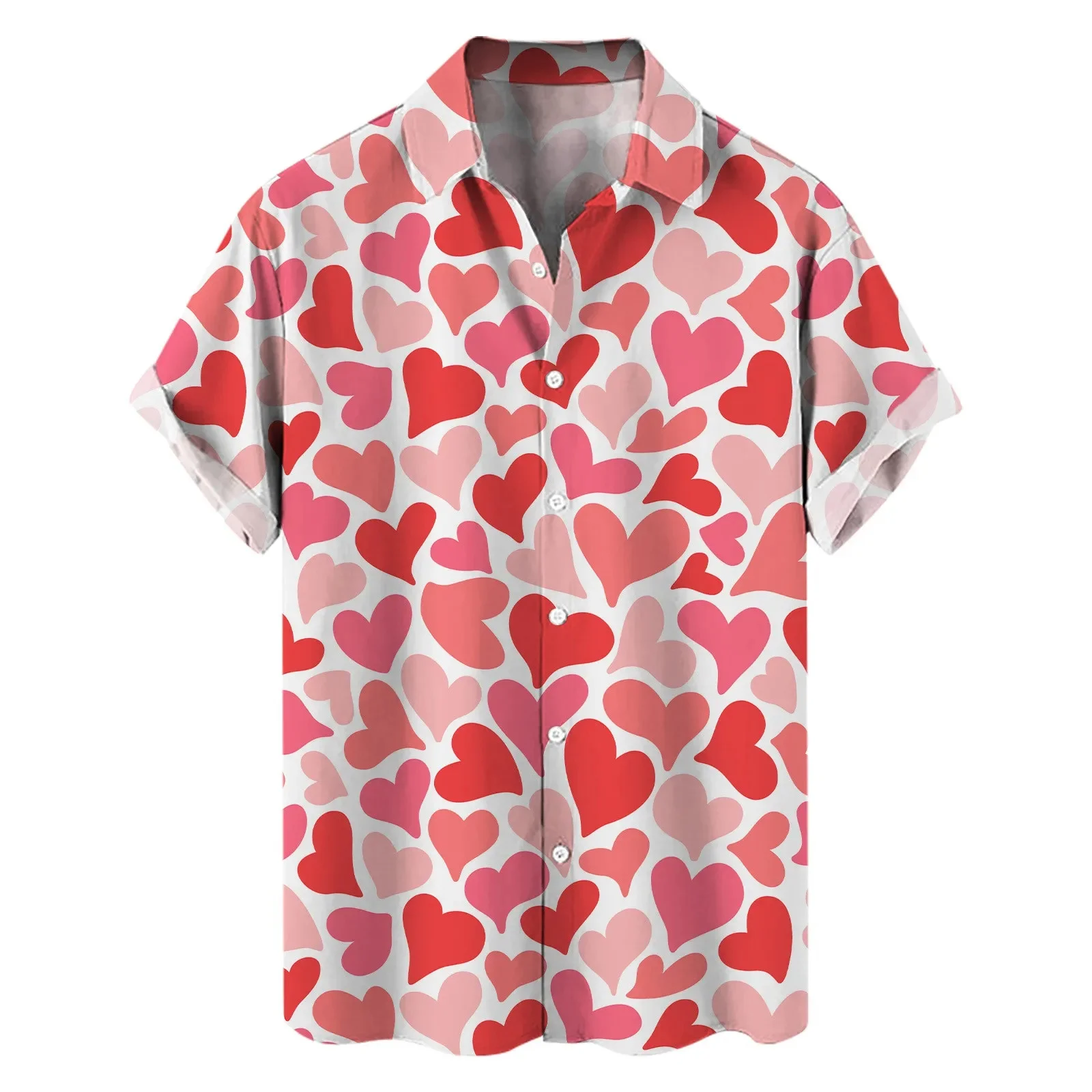 

Men's Shirt Love Love Printed men's short-sleeved Shirt 2024 New Hawaiian Casual men's short-sleeved Shirt Beach Casual Top