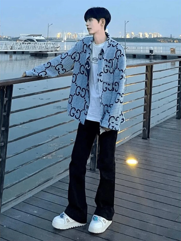 

American Vibe Men's Jeans Spring Autumn Straight Leg Elastic Slim Fit Loose Knife Flared Pants Youth Trendy Cotton Polye...