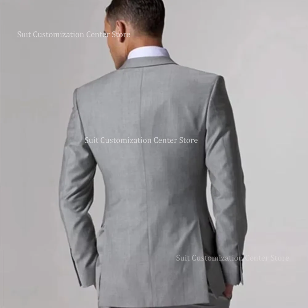 بدلات رمادية كاجوال وسيم للرجال صدر واحد وطية صدر مدببة بلون سادة مناسبة عمل رفيعة مكونة من 3 قطع سترة وسراويل