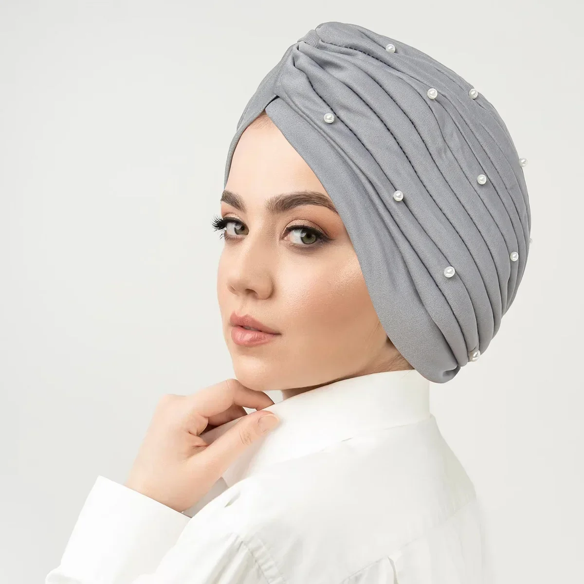 

Beads Hijab Inner Hat Women Muslim Headscarf Pleated Head Wrap Cancer Chemo Cap Hair Loss Headwear Beanies Bonnet Turbante Mujer