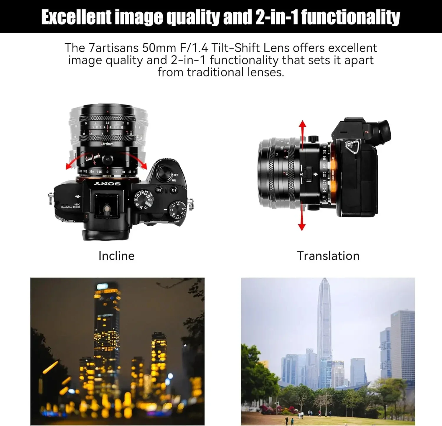 7artisans 50mm F1.4 Large Aperture APS-C Lens with 2-in-1 Tilt-Shift Manual Lens For Sony E FUJIFX Micro 4/3 Mount Camera