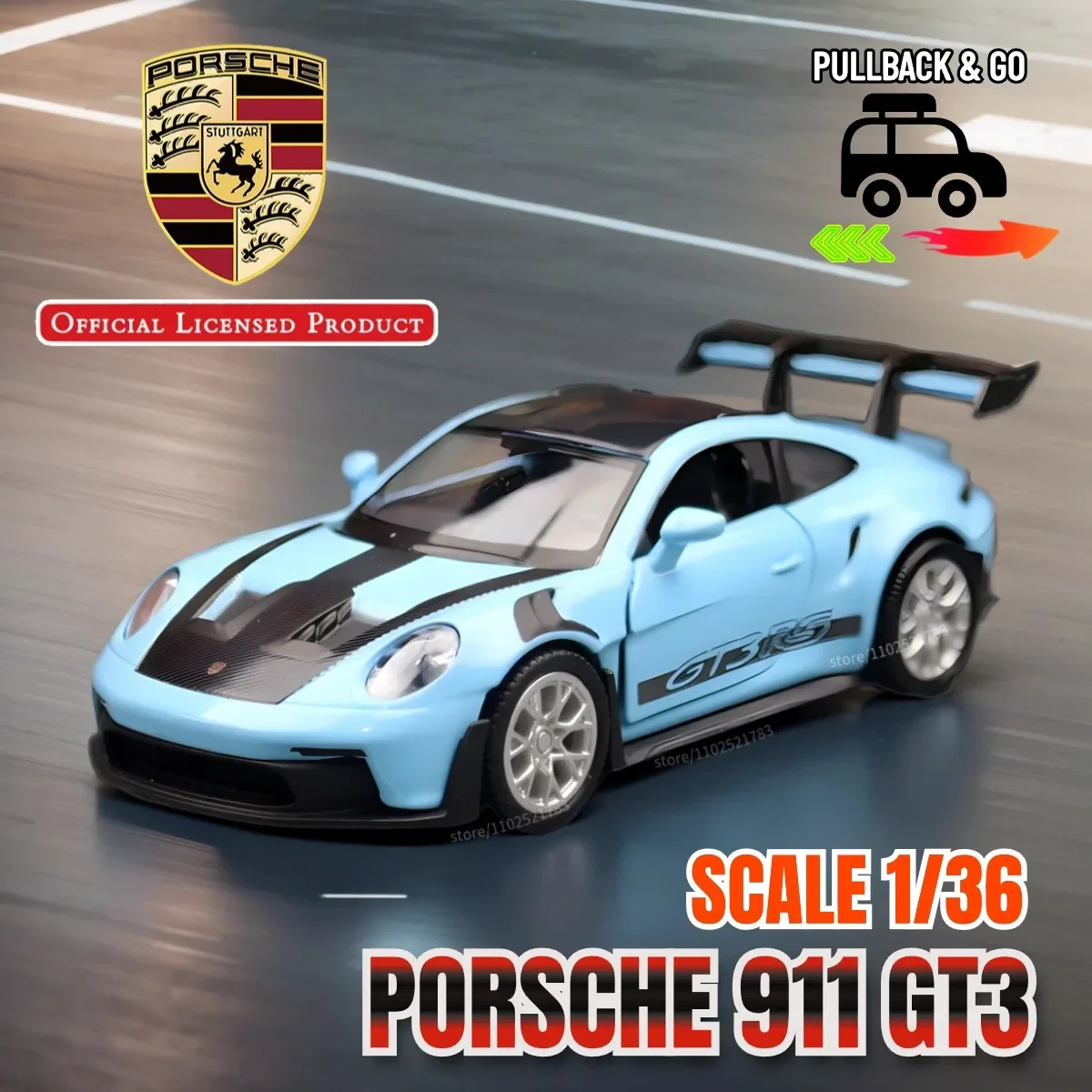 

1/36 Porsche 911 GT3 Pullback Toy Car Model Official Licensed Alloy Diecast Vehicle Scale Replica Xmas Gift Kid Boy Toy