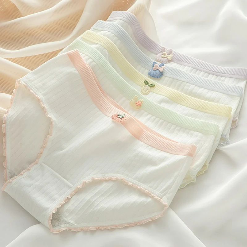 

6pcs Ladies Triangle Pants Sweet Middle Waist Cotton Briefs Student Panties Comfortable Breathable Underpants Female Briefs New