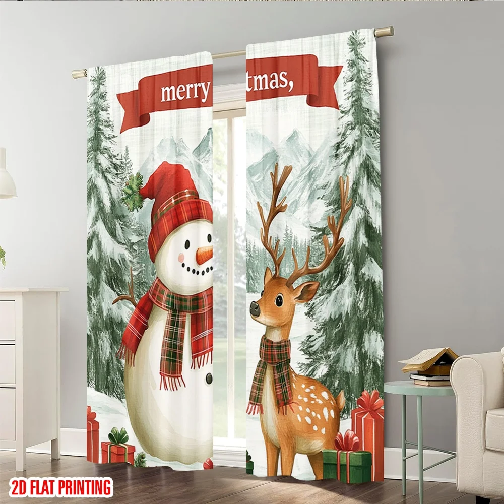 2 قطعة، ستائر بسيطة مطبوعة على شكل طائرة، ستائر لطيفة على شكل غزال ثلج لعيد الميلاد والشتاء (2) نسيج بوليستر متين 100% (بدون قضيب)