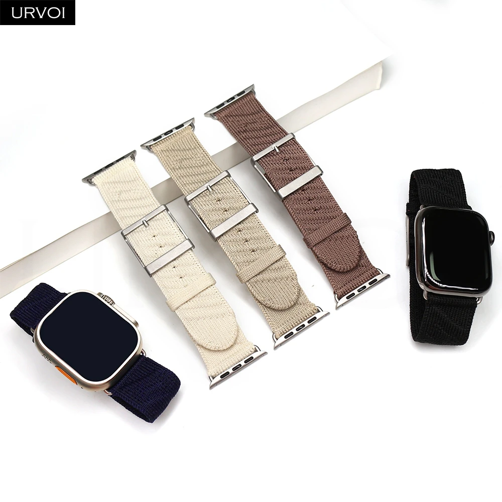 URVOI En Mer band for Apple Watch Ultra 3 2 series 11 Sport Strap Orange Gris Titane ocean waves pattern Polyamide Custom Buckle