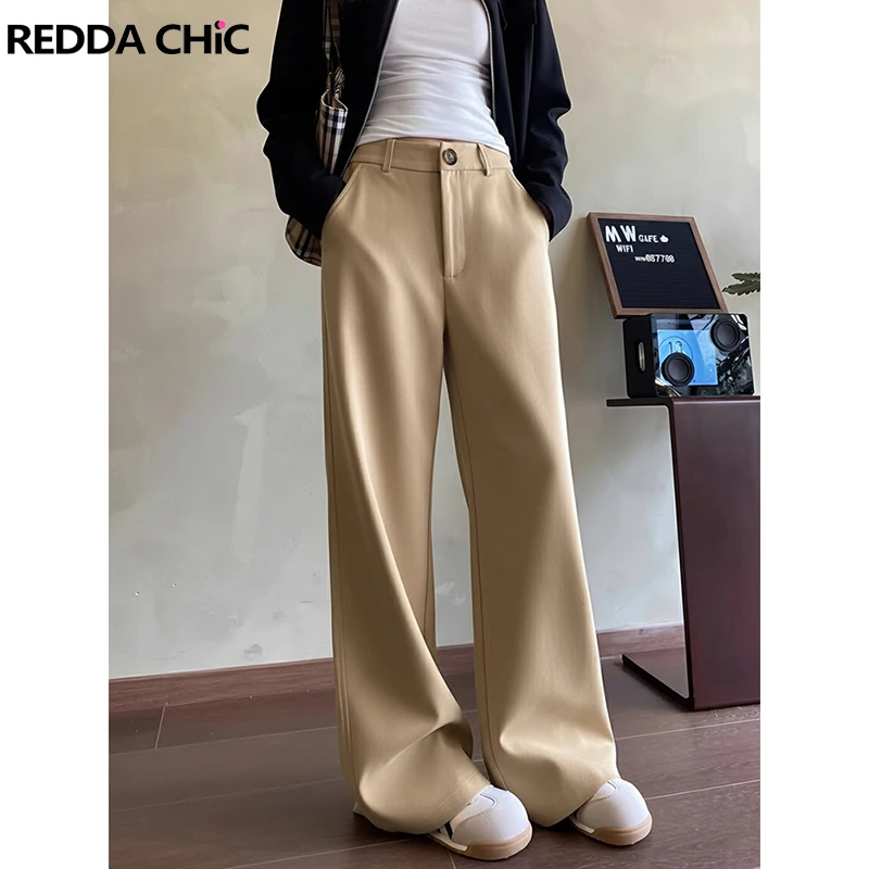 

Женские широкие брюки ReddaChic: элегантные, свободные, с высокой талией, цвета хаки, для офиса и повседневной носки