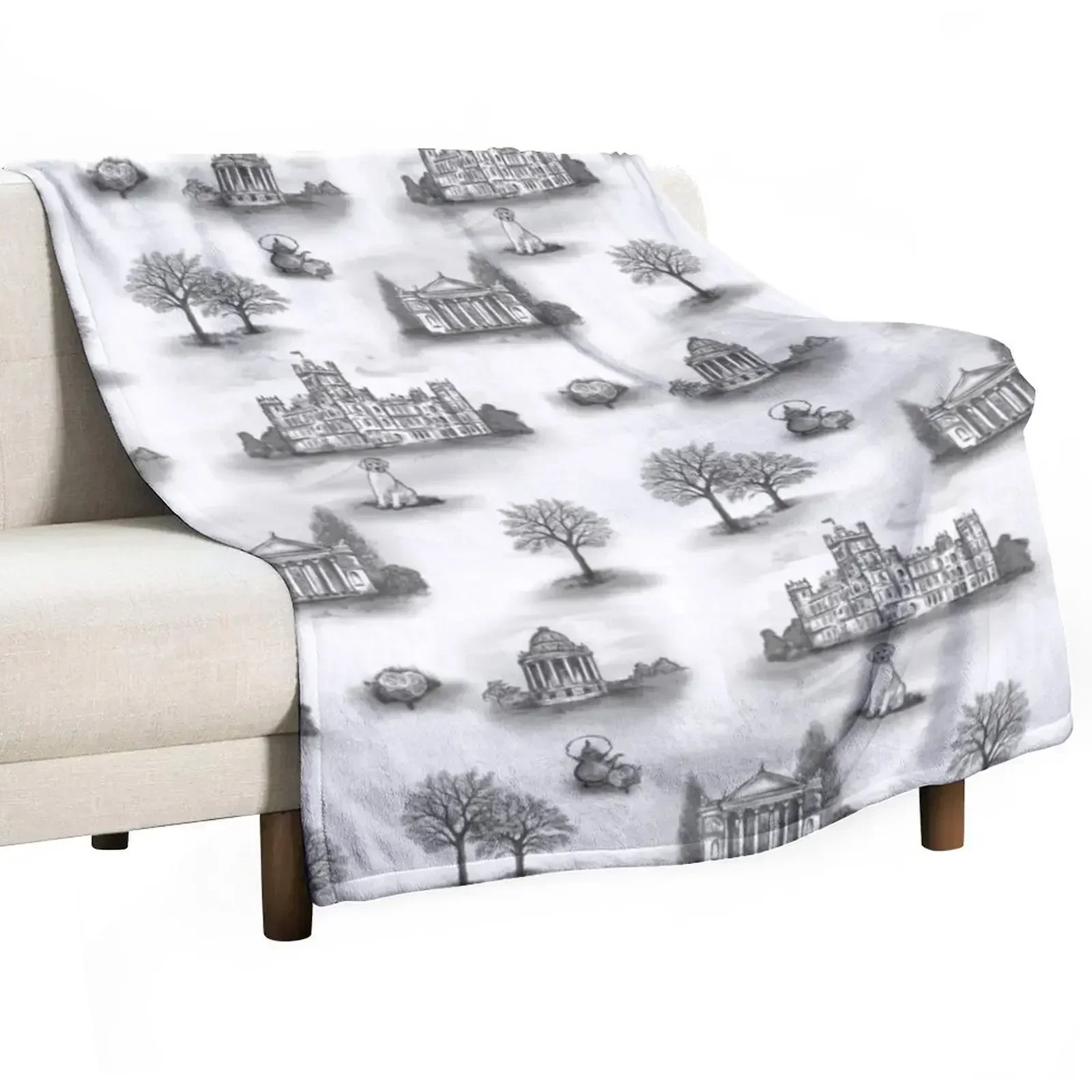 

Black and Gray Downton Abbey Toile Throw Blanket Soft Big for sofa Single Luxury Brand Blankets