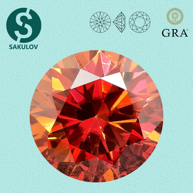 

Rainbow-Red Moissanite Loose Stone VVS1 Round Cut 0.5-5.0ct Moissaita Lab Diamonds Positive Pass Tester with GRA Report