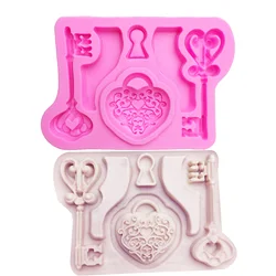 M0712 Lock silicone Love shape key fondant silicone mold for cake decorating tools cooking Sugarcraft