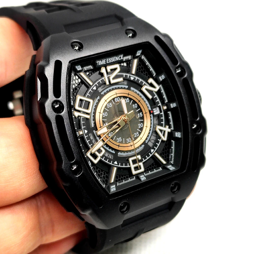 Calendário completo luminoso movimento automático tonneau dial luminoso à prova dwaterproof água moda relógios mecânicos para homem