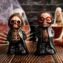 Halloween Skeleton Figurines Doll Resin Standing Cape Skull Statue Miniature Skeleton Sculpture Decorative Living Room Ornaments