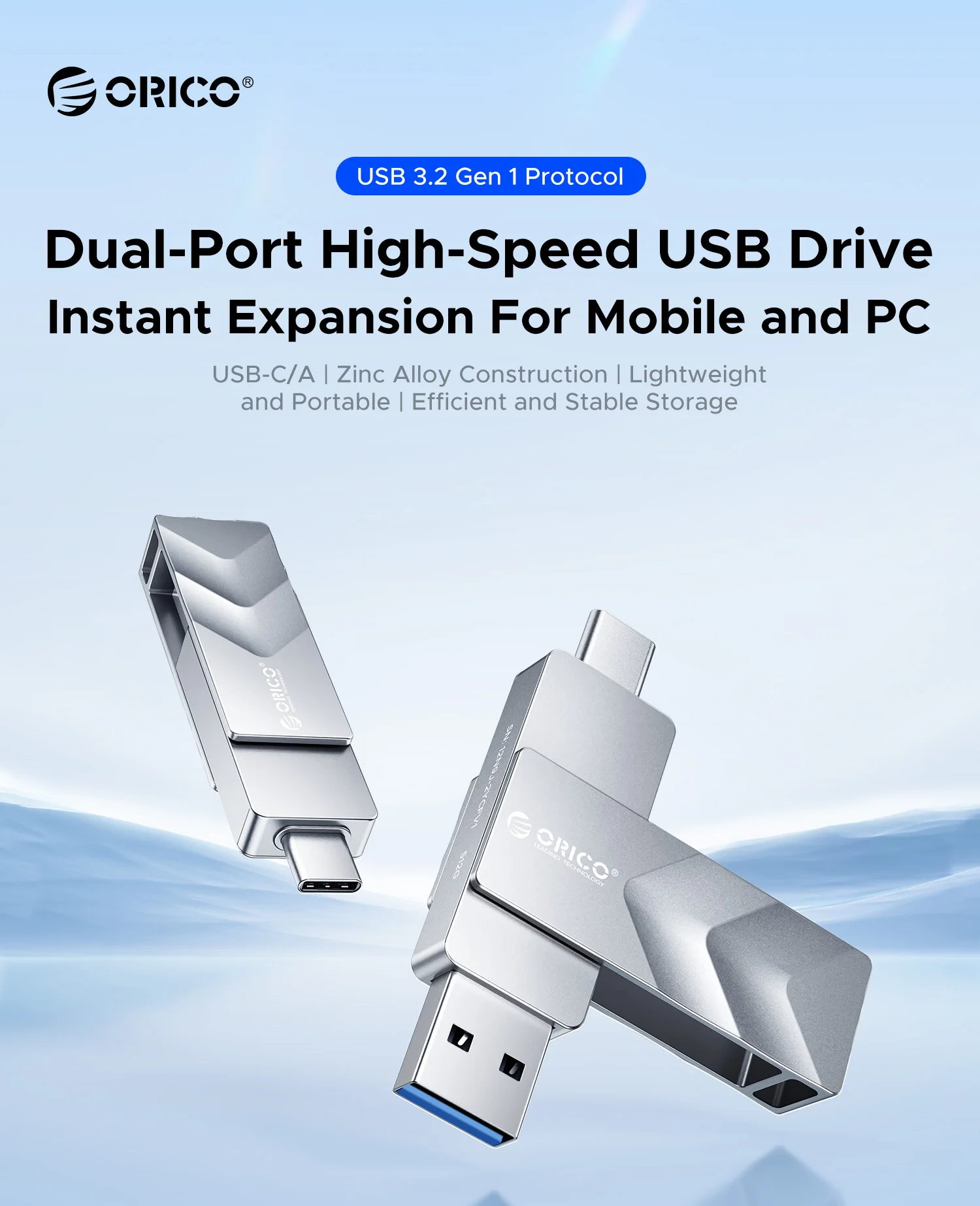 ORICO USB Flash Drive USB3.2 Gen1 150MB/s Dual USB-C & USB-A Mini Thumb Drive Memory Sticks for iPhone 15/16/17 Series