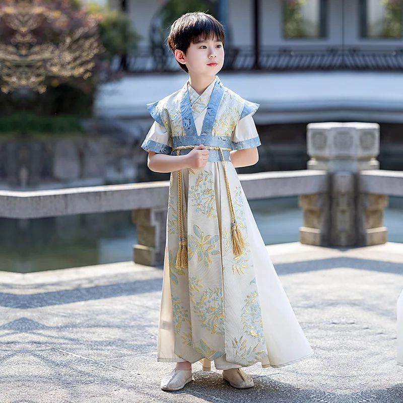 

Boys' Hanfu 2024 New Summer Antique Short sleeved Children's Antique Advanced Hero Chinese Culture Performance Set