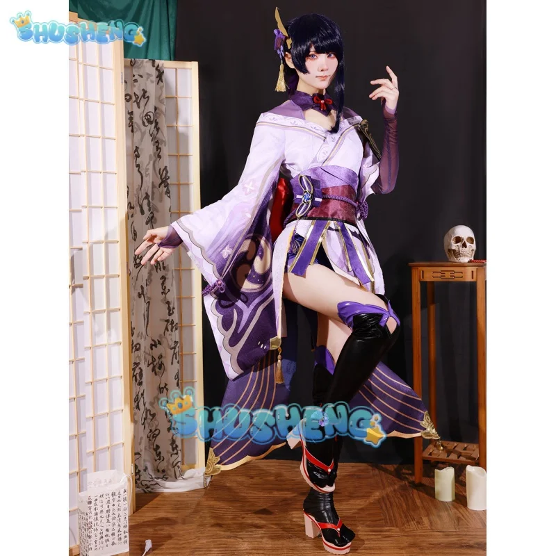 게임 원신 임팩트 라이덴 쇼군 바알 코스프레 코스튬, 할로윈 파티 원피스, 여성 소녀 풀 세트