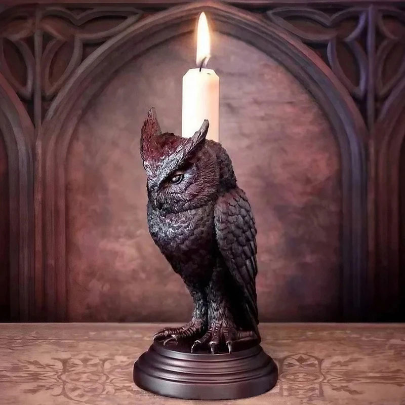 1Pc Retro Gothic Black Crow Candle Holder Halloween Statue Owl Great Gothic Collectible Or Gift For A Fan Of Gothic