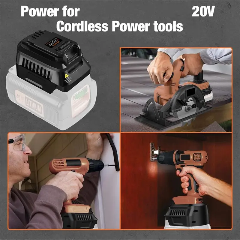 AB42-Battery Adapter For Black And Decker 40V Lithium Battery Convert Works 20V Cordless Power Tools