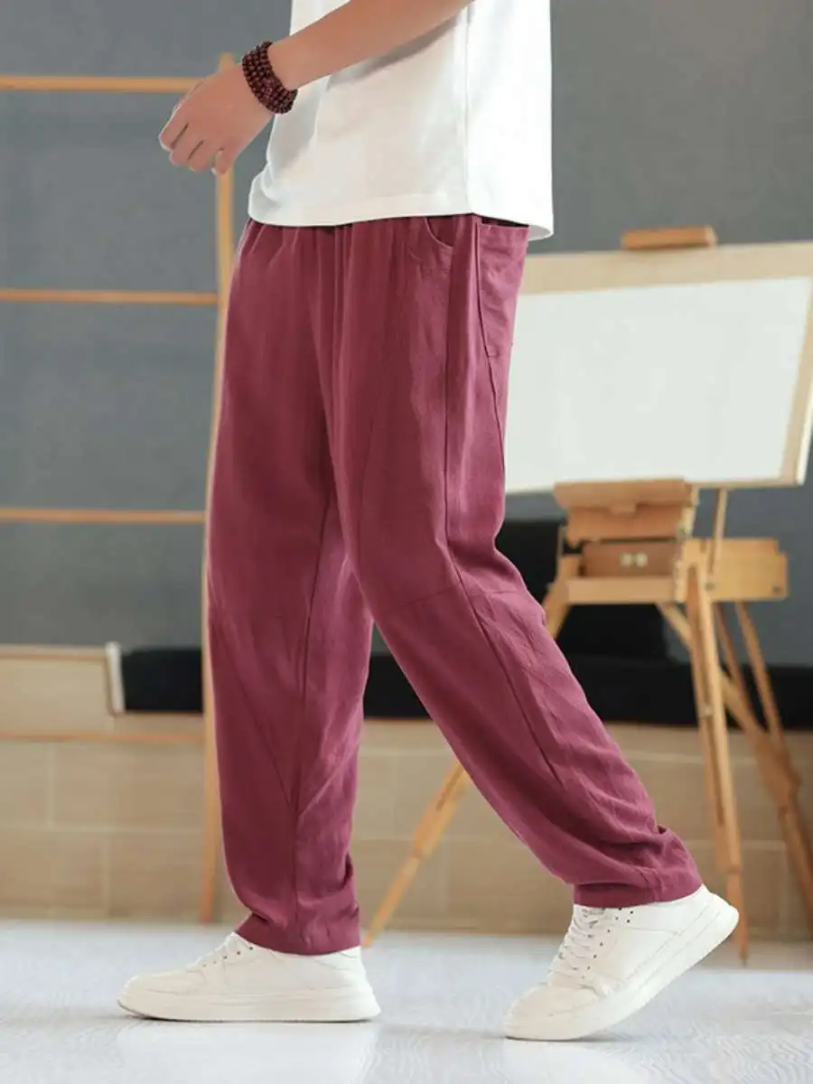 

Lightweight Cotton Linen Casual Pants Loose Wide Leg Summer Trousers plus Size New Chinese Style Men's Long Pants No Stretch