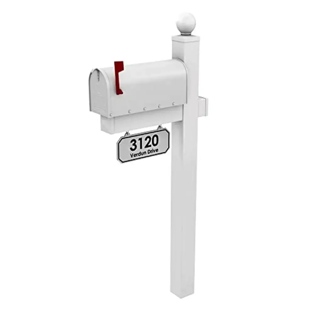 

Monroe White Mailbox System with Sturdy Vinyl Post Curb Appeal and Decorative Features Easy Installation with Included Mailbox