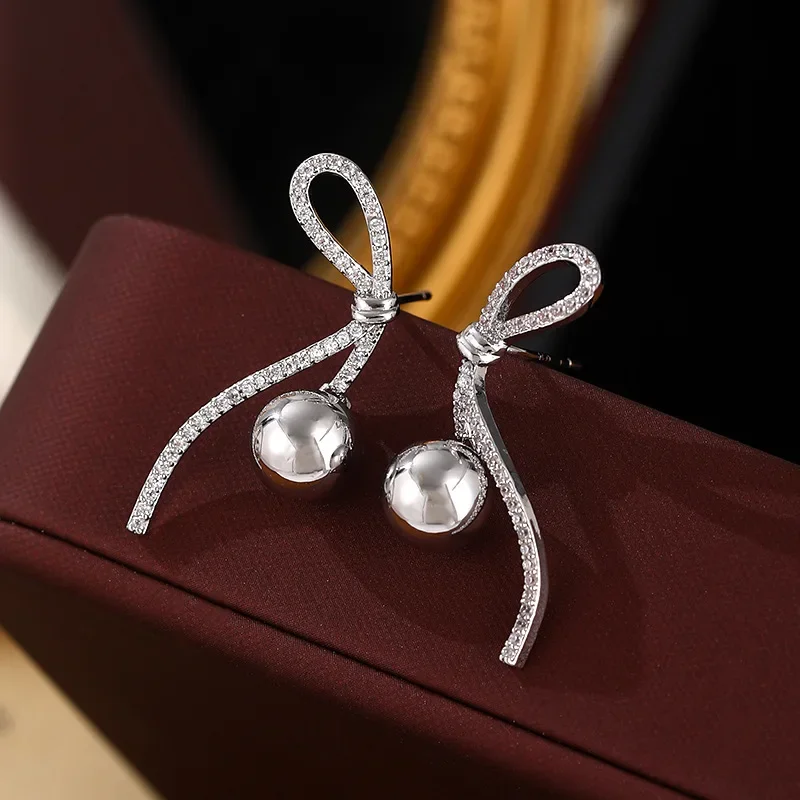 

2025 Bow Earrings 925 Silver Korean Style Vintage Dainty Jewelry for Women Elegant Instagram Fashion Gift
