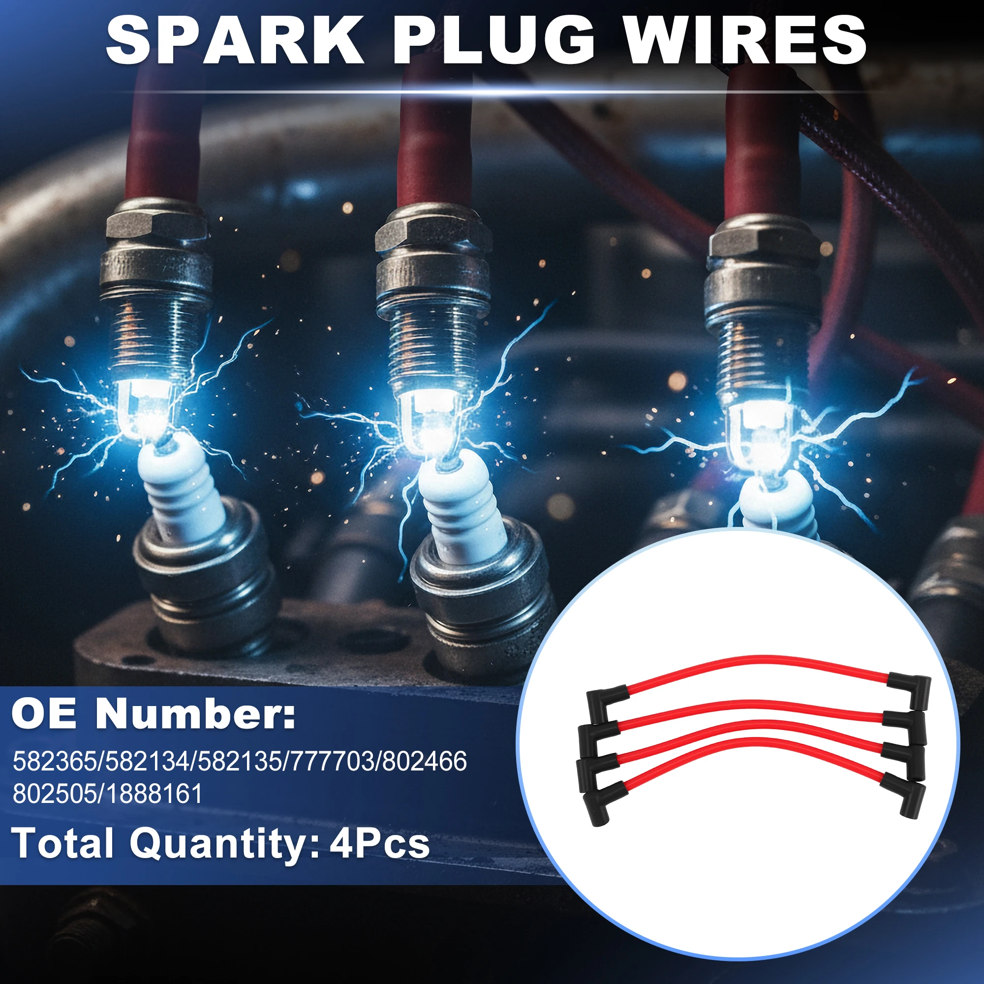 UXCELL 4 pcs Spark Plug Wire for Johnson for Evinrude V4 V6 Outboard 582365/582134