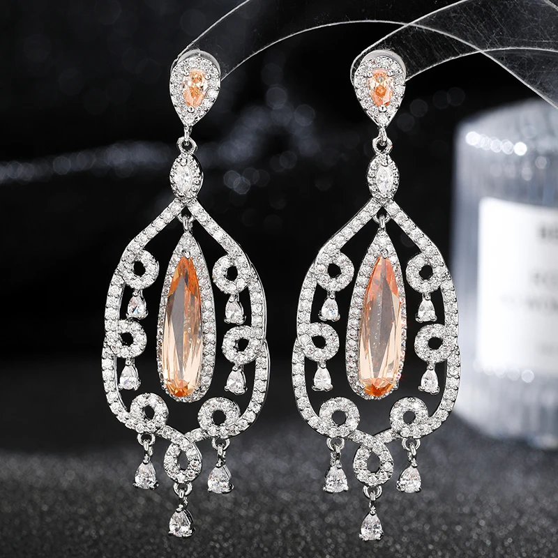 

SENYU Ethereal Long Teardrop Pendant Earrings Champagne&Purple Drop Zircon Statement Jewelry Gifts for Engagement Anniversaries