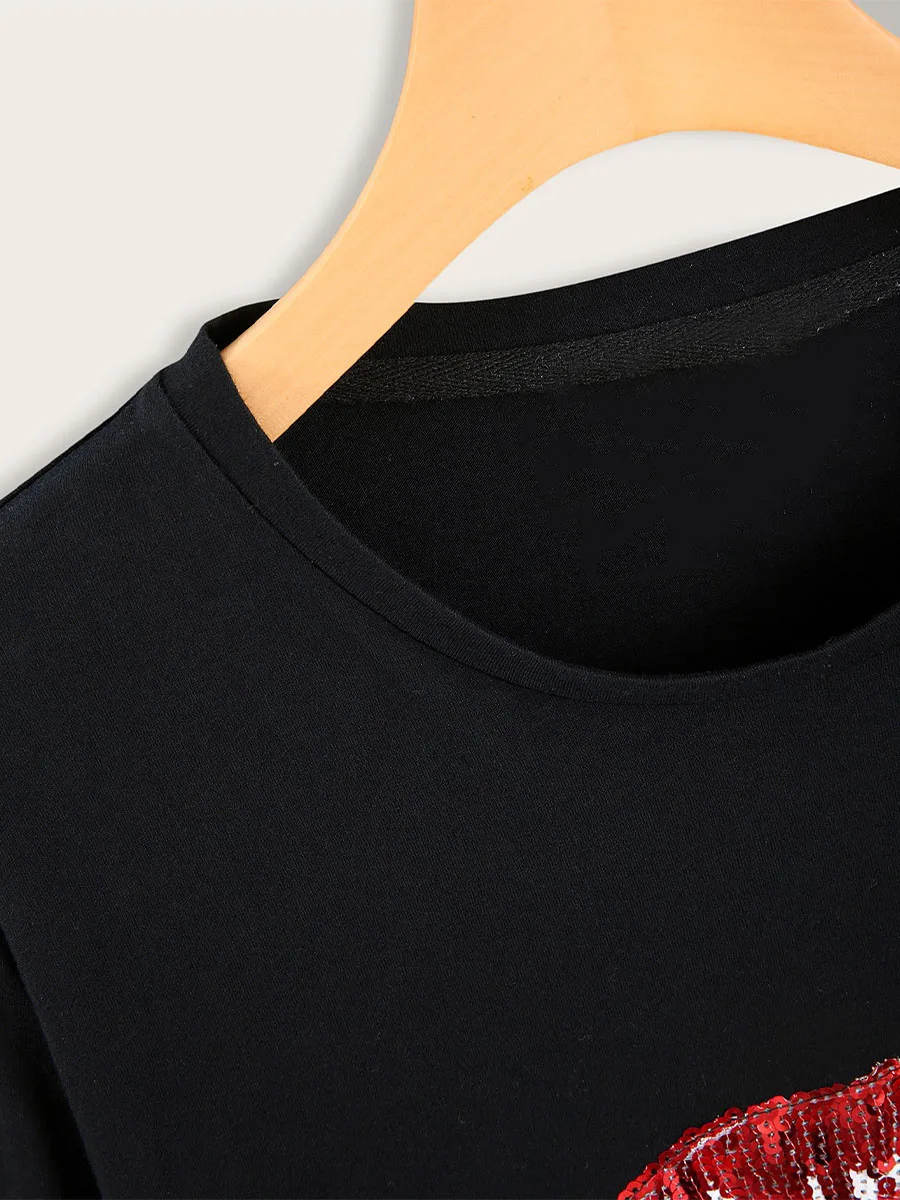 Plus Size T-shirt Sexy Lips 3D Pattern Printed Casual Fashion Long-sleeved Capless Round-neck Sweatshirt Women view 4