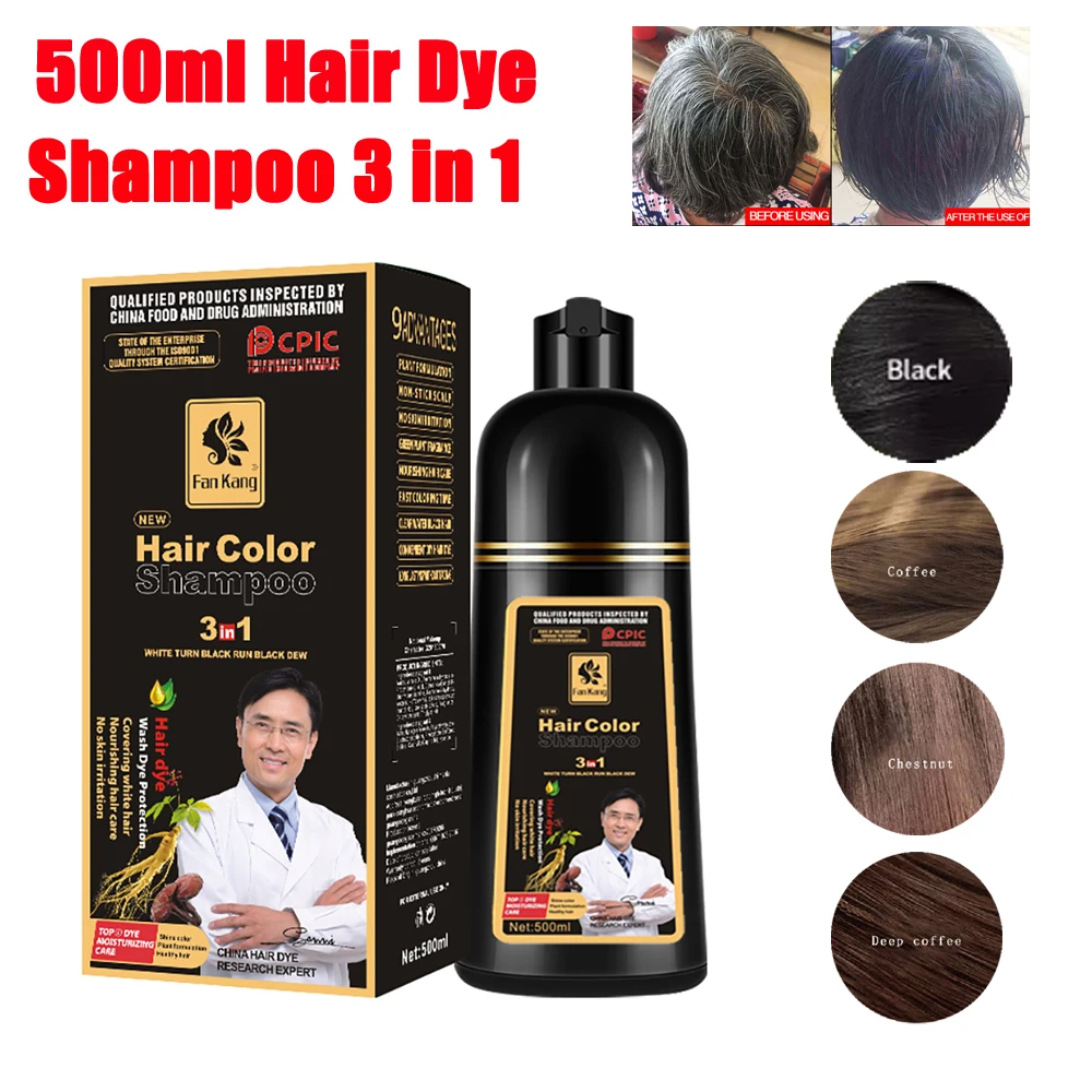 500ml Hair Dye Shampoo 3 in 1 Darkening Hairs Instant Gray To Black Polygonum Multiflorum Natural Coloing Cover for Women Men