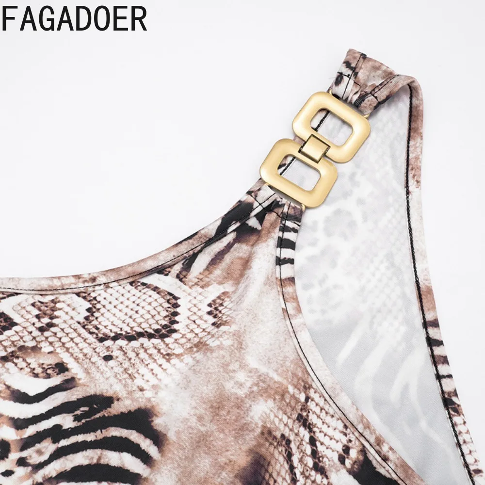 FAGADOER Sexy Leopard Print Bodycon Jumpsuit Women Inclined Shoulder Sleeveless Backless Rompers Female Streetwear Overalls New