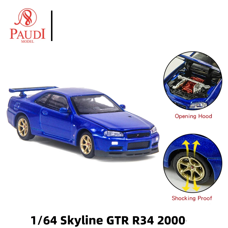 

Масштабная модель Nissan 2000 GT-R R34 в новом цвете, 1:64, статическая, металлическая, литая под давлением, миниатюрная, коллекционная, подарок на день рождения
