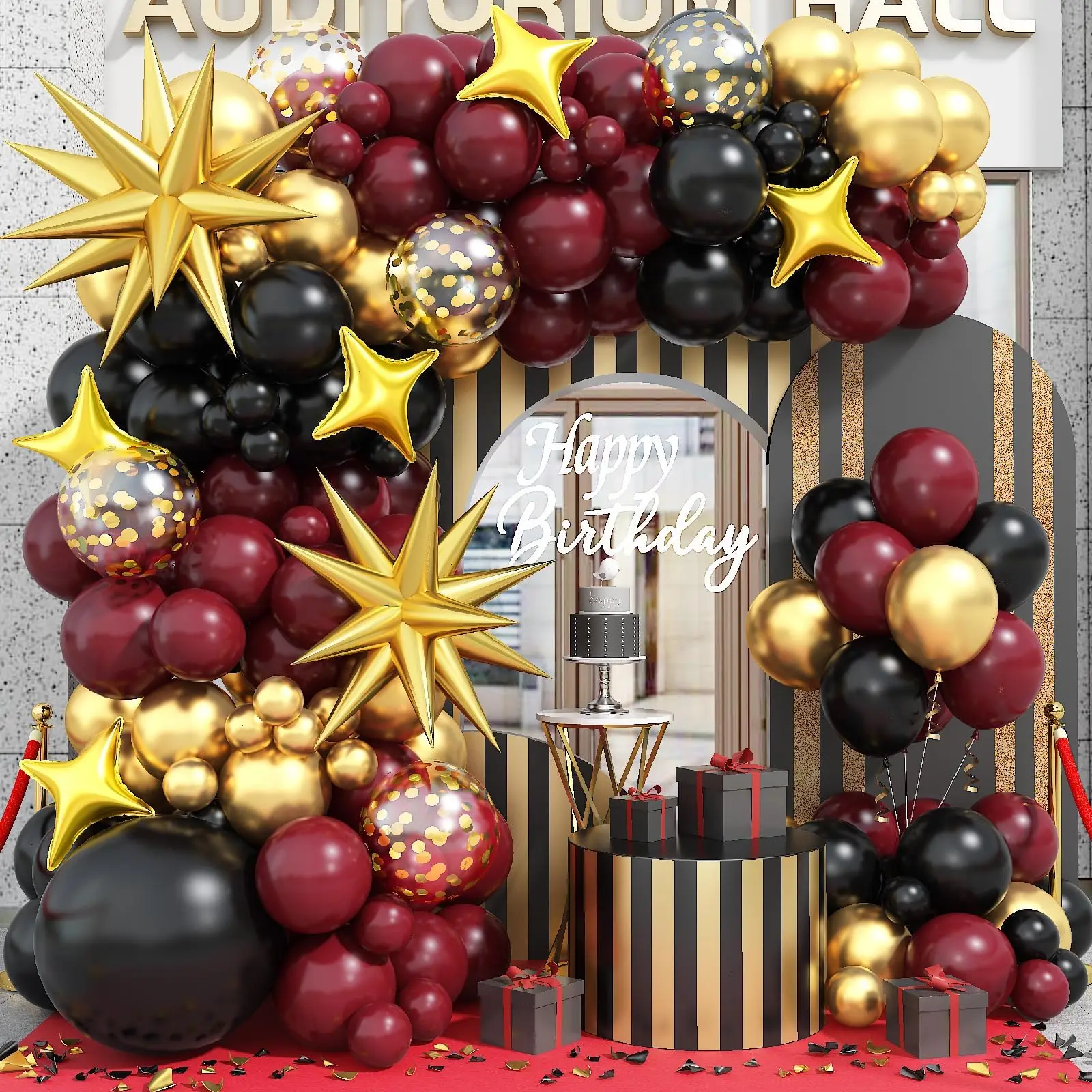 98Pcs Black Red Metallic Gold Balloons with Stars Balloon for Birthdays Retirement Graduation Celebrations Class of 2025