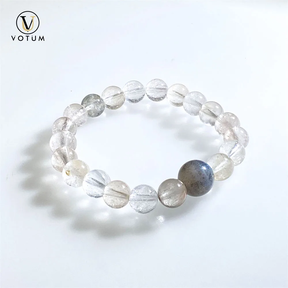 

Votum Natural Rutilated Quartz Grey Moonstone Bracelet for Women Lady Birthstone Crystal Beaded Bracelets Gift for Girl Jewelry
