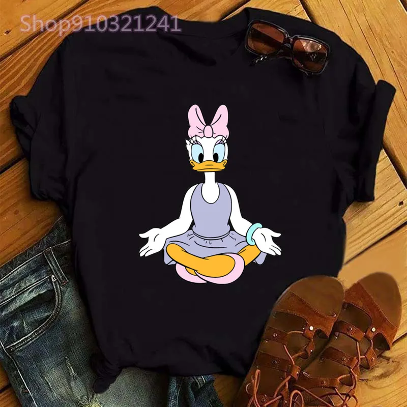 Women Daisy Duck Black T Shirt Kawaii Female T-shirt Girl Tops Tee Funny Cartoon Summer Short Sleeve Cute Girls T-shirt