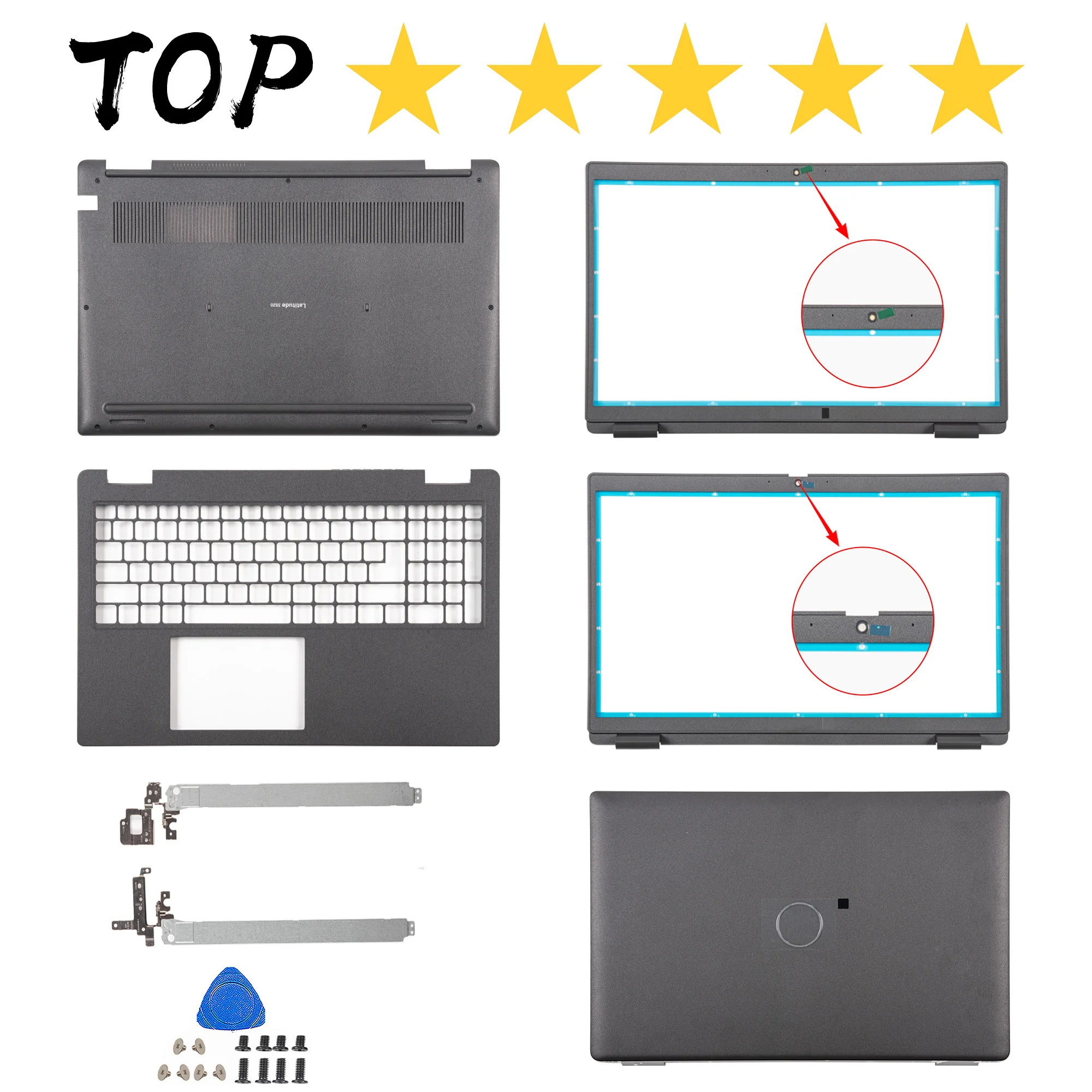 Top Parts For Latitude 15 3520 E3520 Laptop Screen LCD Back Cover Front Bezel Hinges Palmrest Top Case Bottom 017XCF 0H5YMR