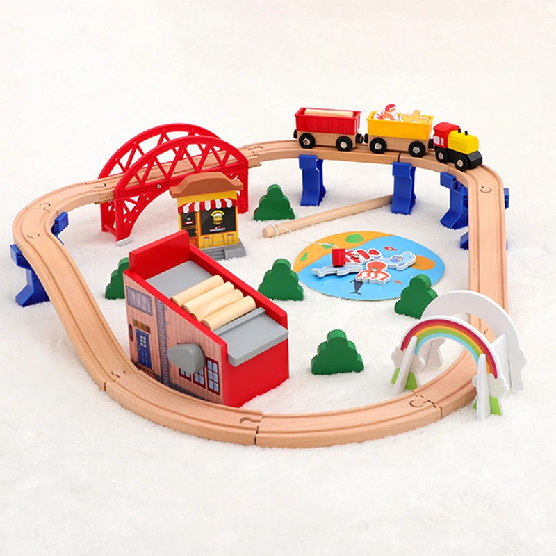 

New 36pcs Wooden Track Set Loading Cargo Beech Wood Railway Train Track Accessories Fit For Brand Wood Tracks Toys For Kids