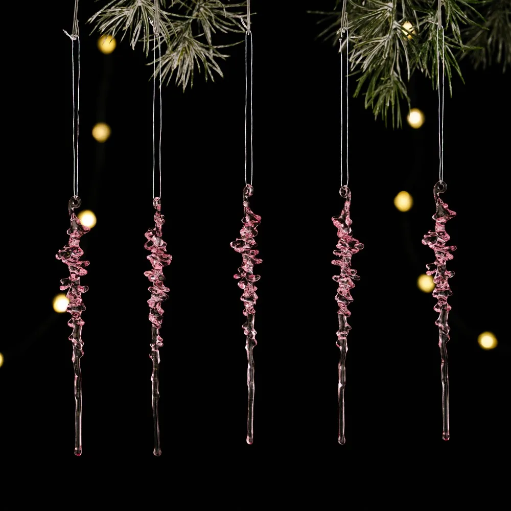 

5Pcs Acrylic Christmas Ice Pendants Simulated with Hanging Rope Frost Spike Pendant Transparent Fake Ice Bar Winter Atmosphere